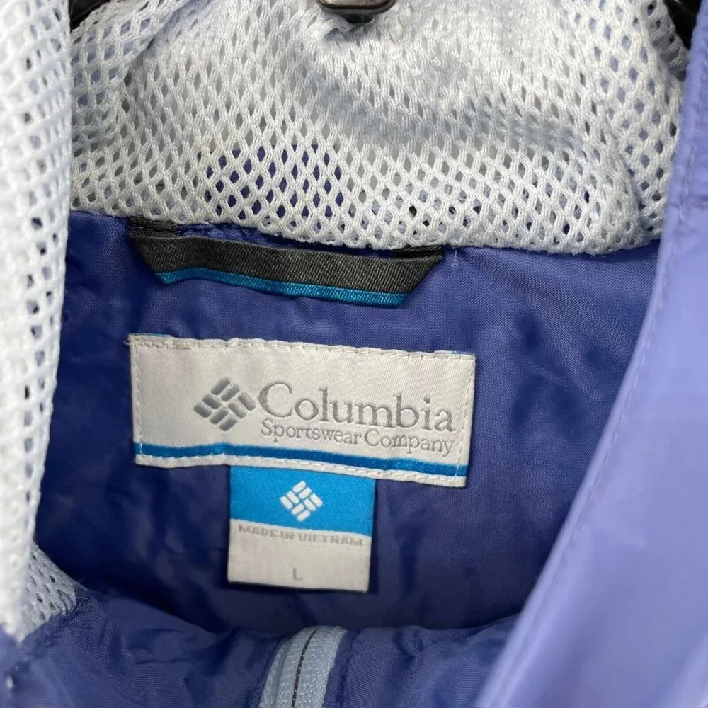 Columbia Jacket Womens L Blue Lightweight Full Zip Mesh Lined Windbreaker Hoodie - Picture 8 of 10